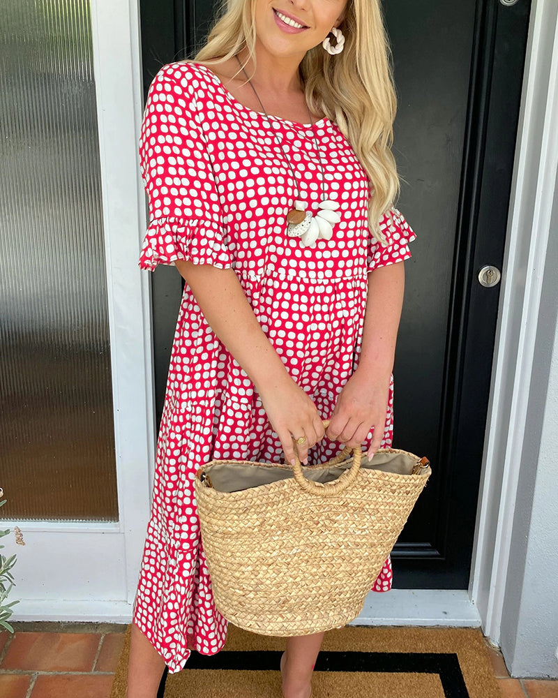 Eliza - Round neck polka dot print midi dress