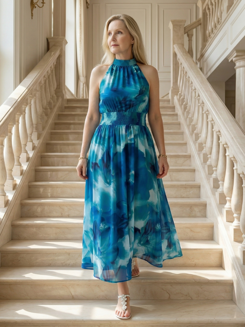 Sylin - Geraffineerde Halter Midi Jurk