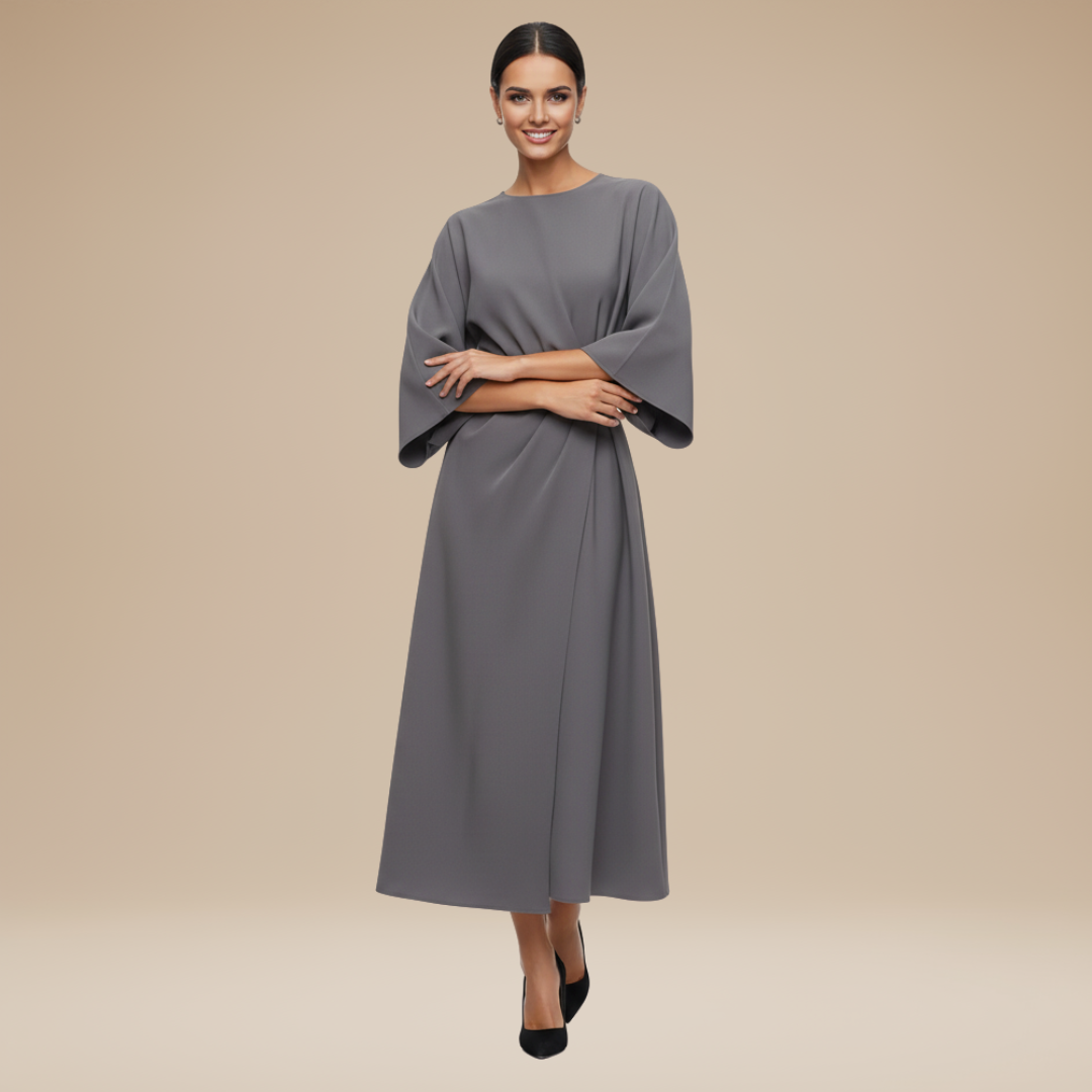 Belted Wide Sleeve Wrap Midi Dress