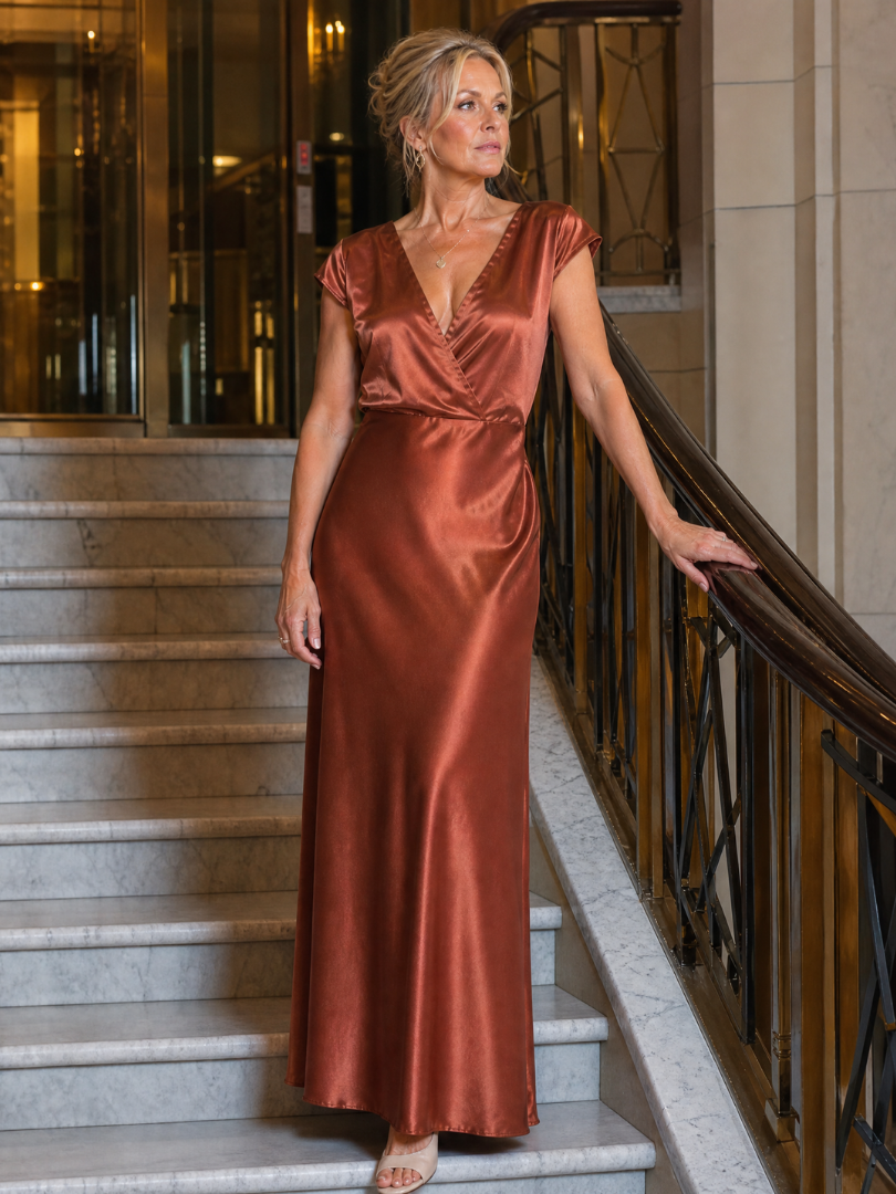 Samouse - Maxikleed met Cap Sleeves en Wikkelbodice