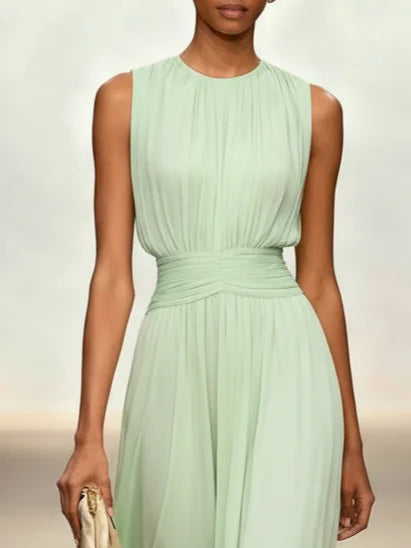 Sleeveless Ruched A-Line Maxi Dress – Wedding Guest Dress