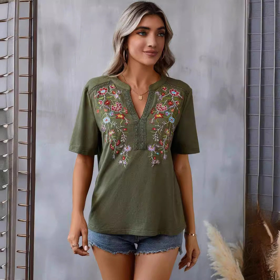 Sophia | Elegant Embroidered Half-Sleeve Top