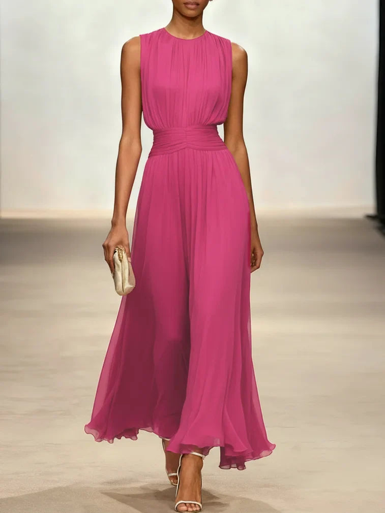 Sleeveless Ruched A-Line Maxi Dress – Wedding Guest Dress