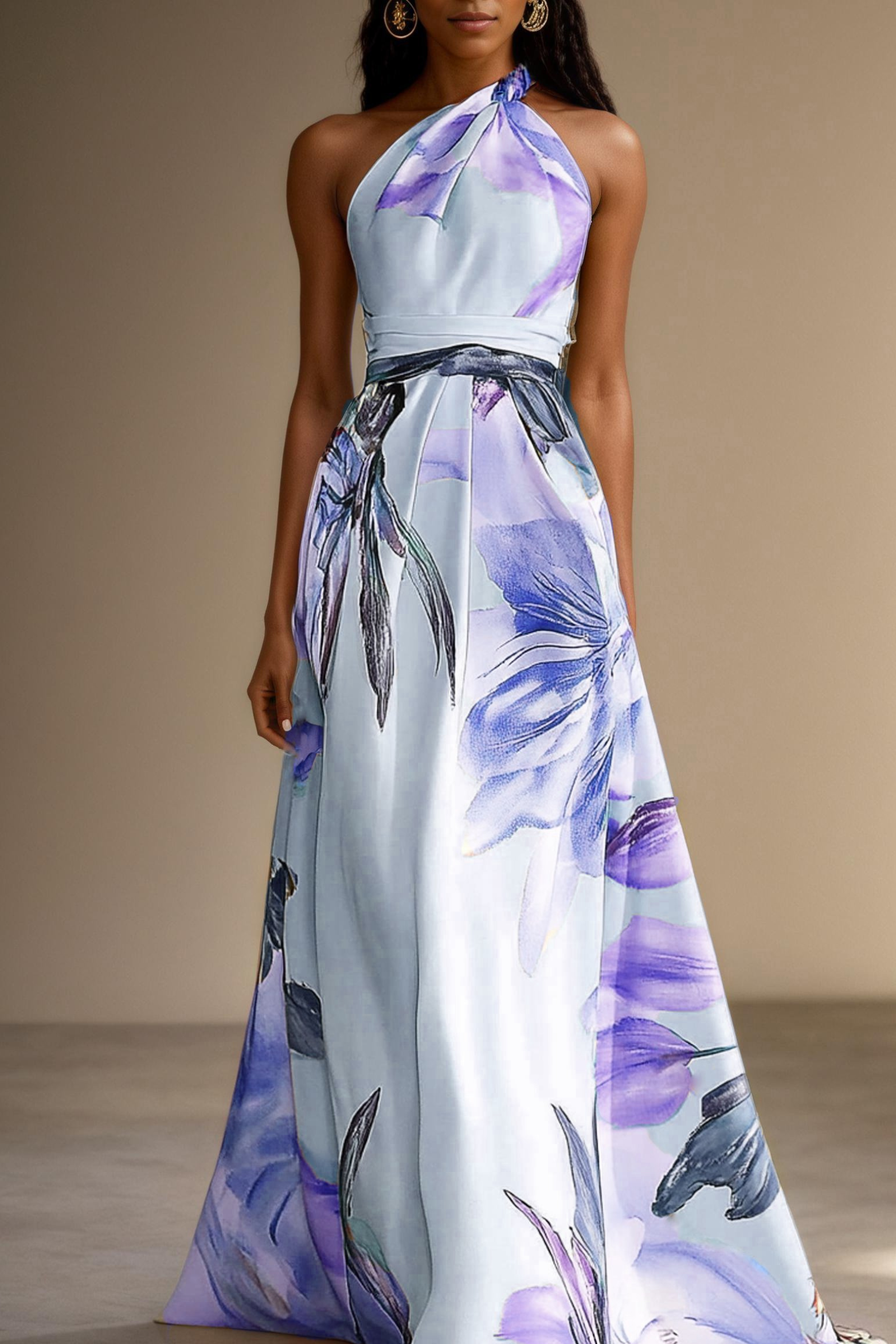 Floral Satin One Shoulder Maxi Dress – Wedding Guest
