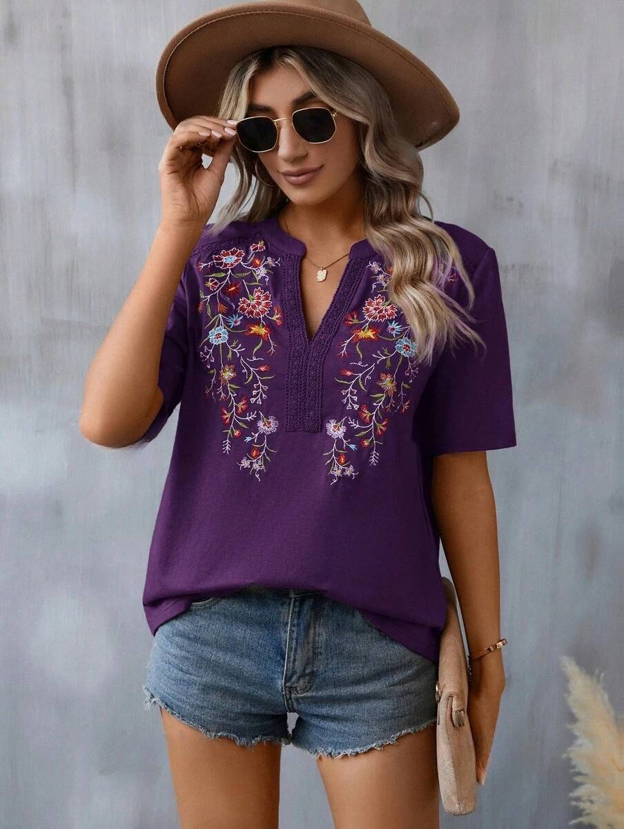 Sophia | Elegant Embroidered Half-Sleeve Top