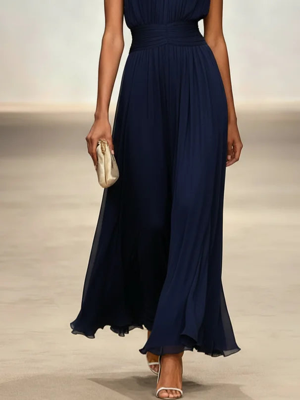 Sleeveless Ruched A-Line Maxi Dress – Wedding Guest Dress