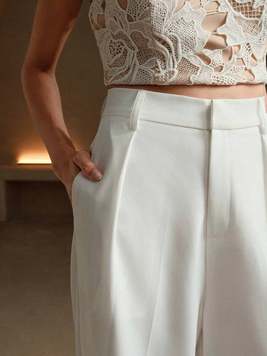 Women's Wide Leg Tailored Trousers – High Waist Smart Trousers