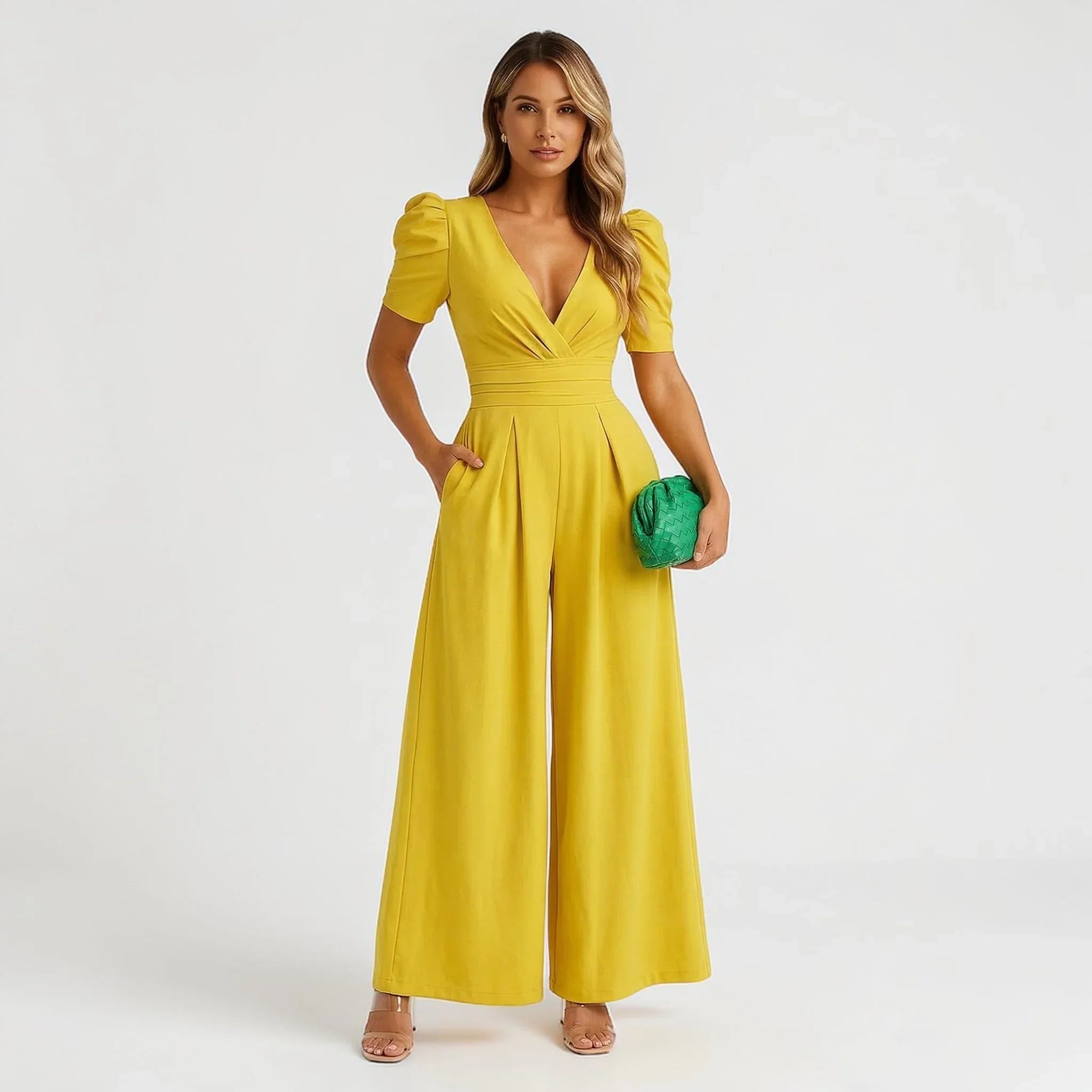 Wide Leg Jumpsuit with Puff Sleeves – Tailored Formal Jumpsuit