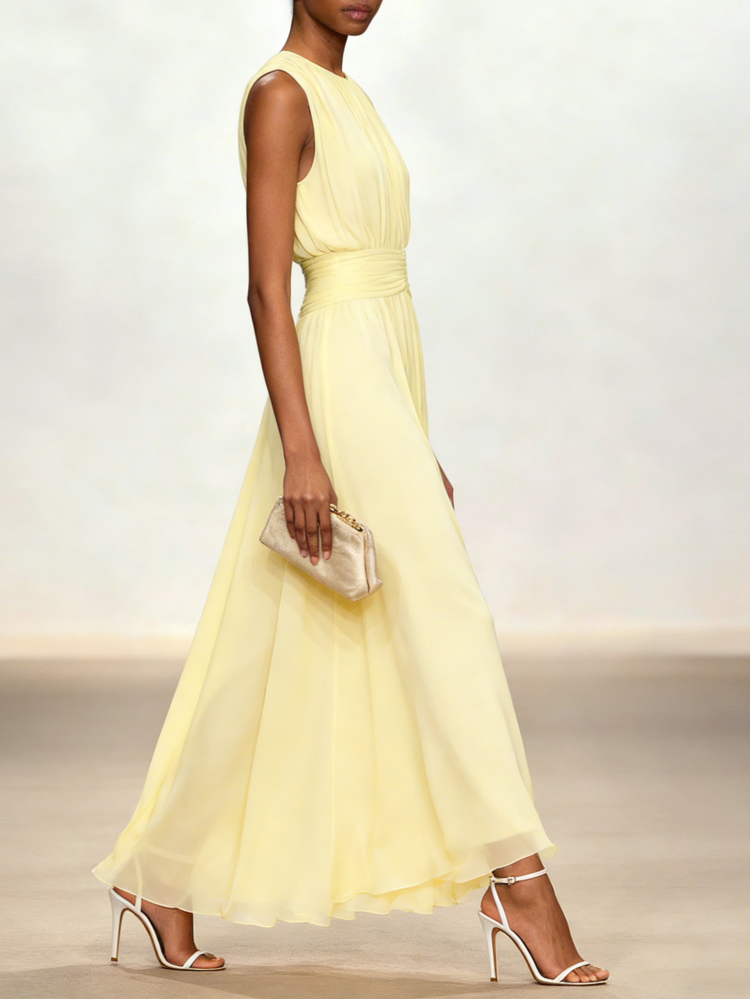 Sleeveless Ruched A-Line Maxi Dress – Wedding Guest Dress