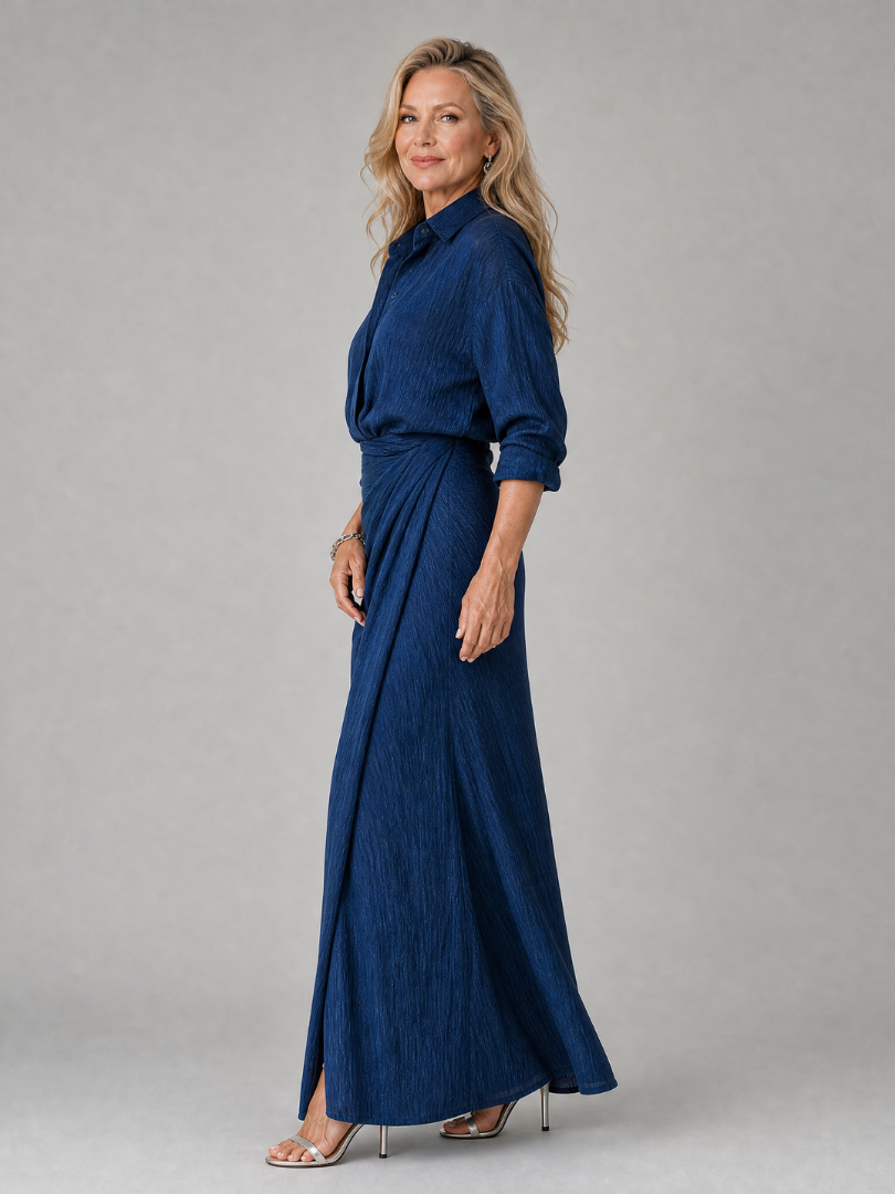 Mirque - Lange Mouw Wrap Front Maxi Jurk