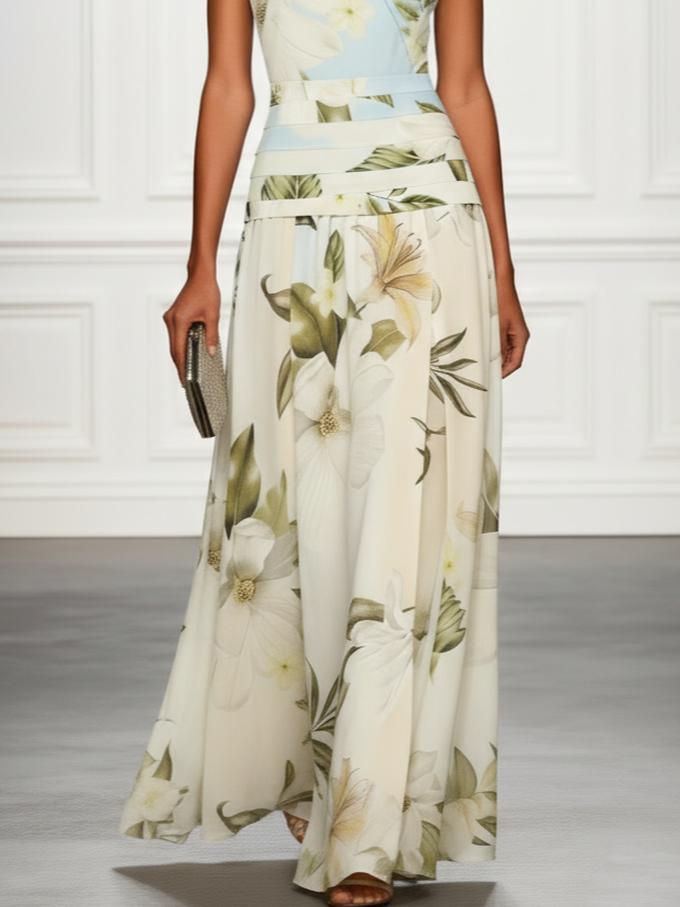 Floral Boat Neck Sleeveless Maxi Dress – Wedding Guest