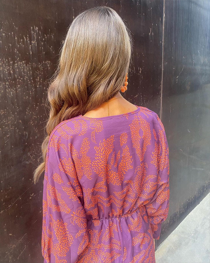 Audrey - Vintage printed V-neck long-sleeve elegant dress