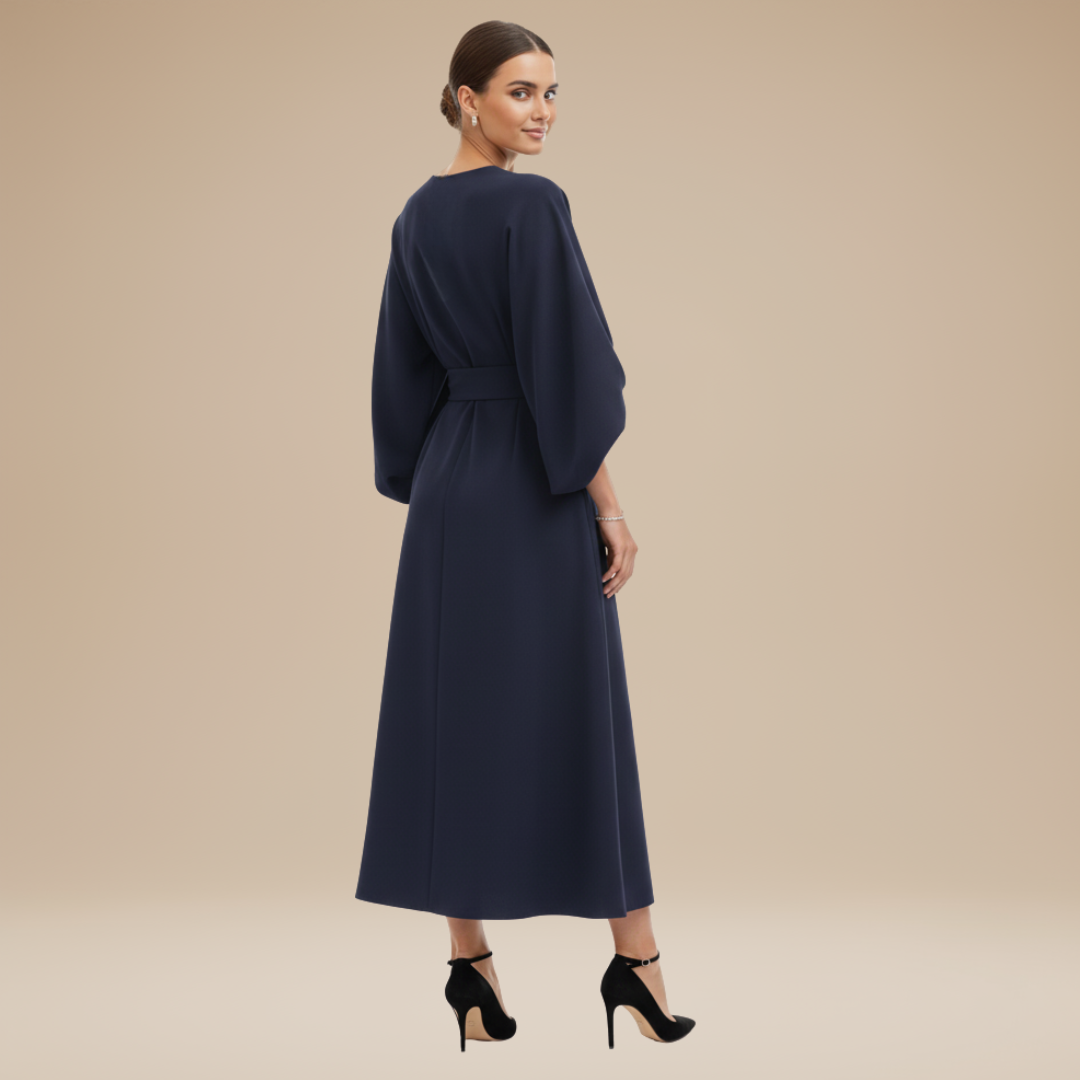 Belted Wide Sleeve Wrap Midi Dress
