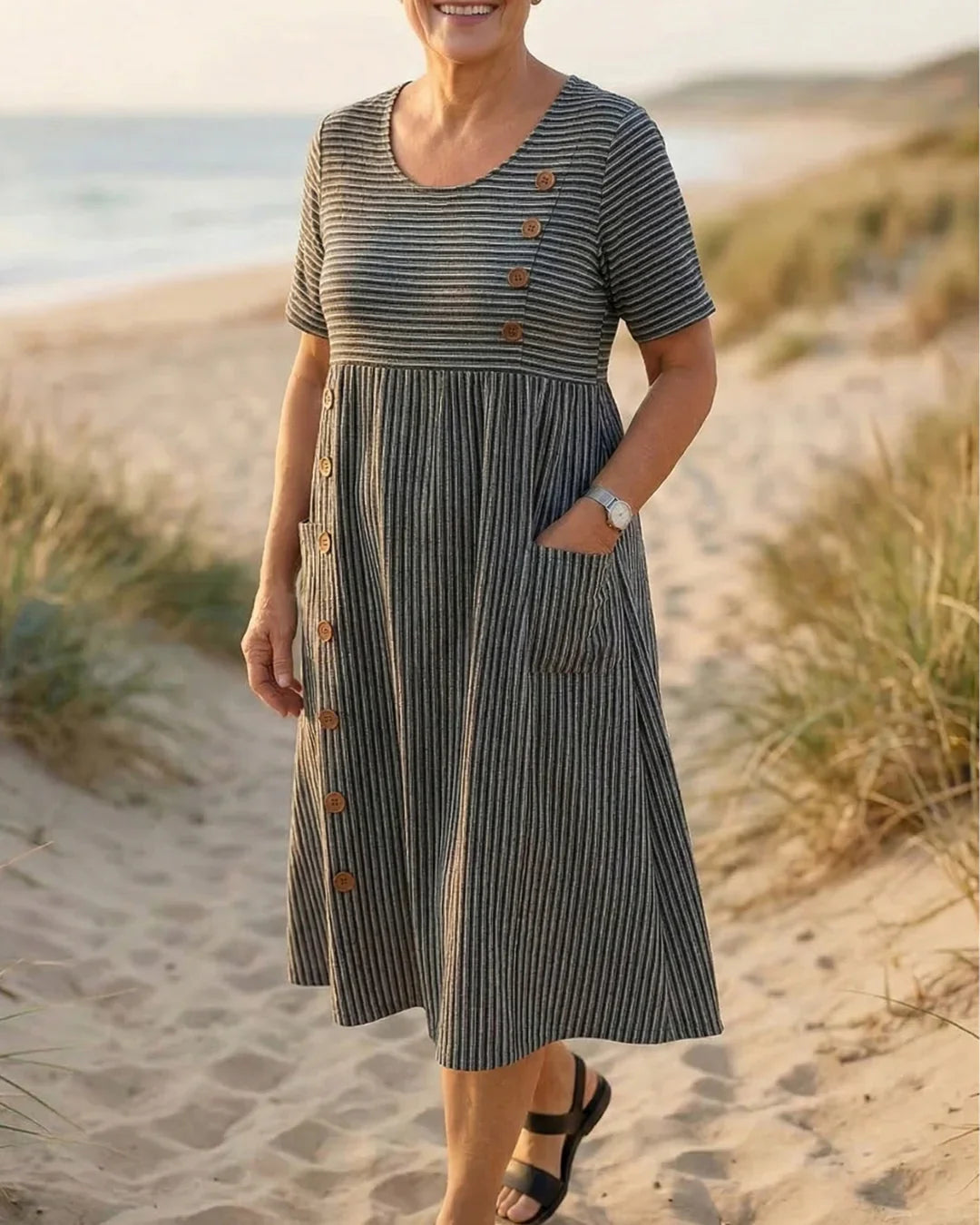 Brienne | Striped Midi Dress – Effortless Comfort, Everyday Confidence