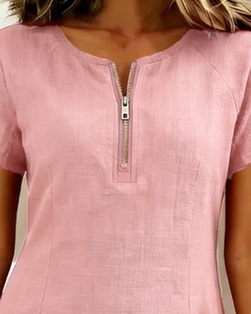 Zara | Cotton Linen A-Line Dress with Zip Pocket