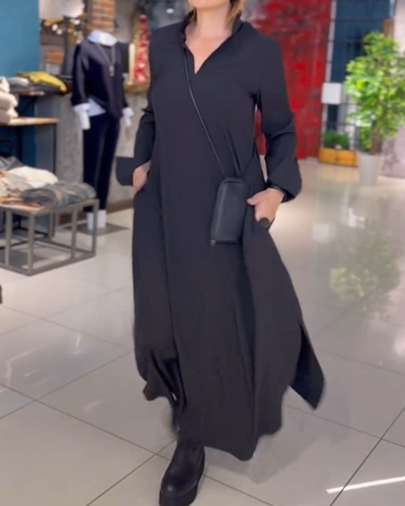 Sandy | Side-Slit Lapel Loose Maxi Dress