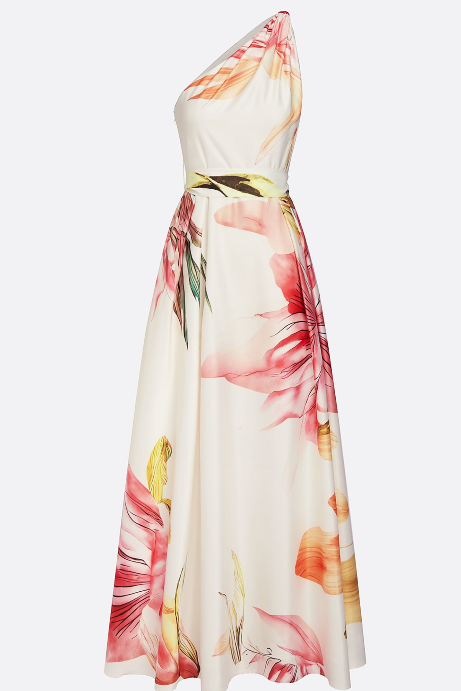 Floral Satin One Shoulder Maxi Dress – Wedding Guest