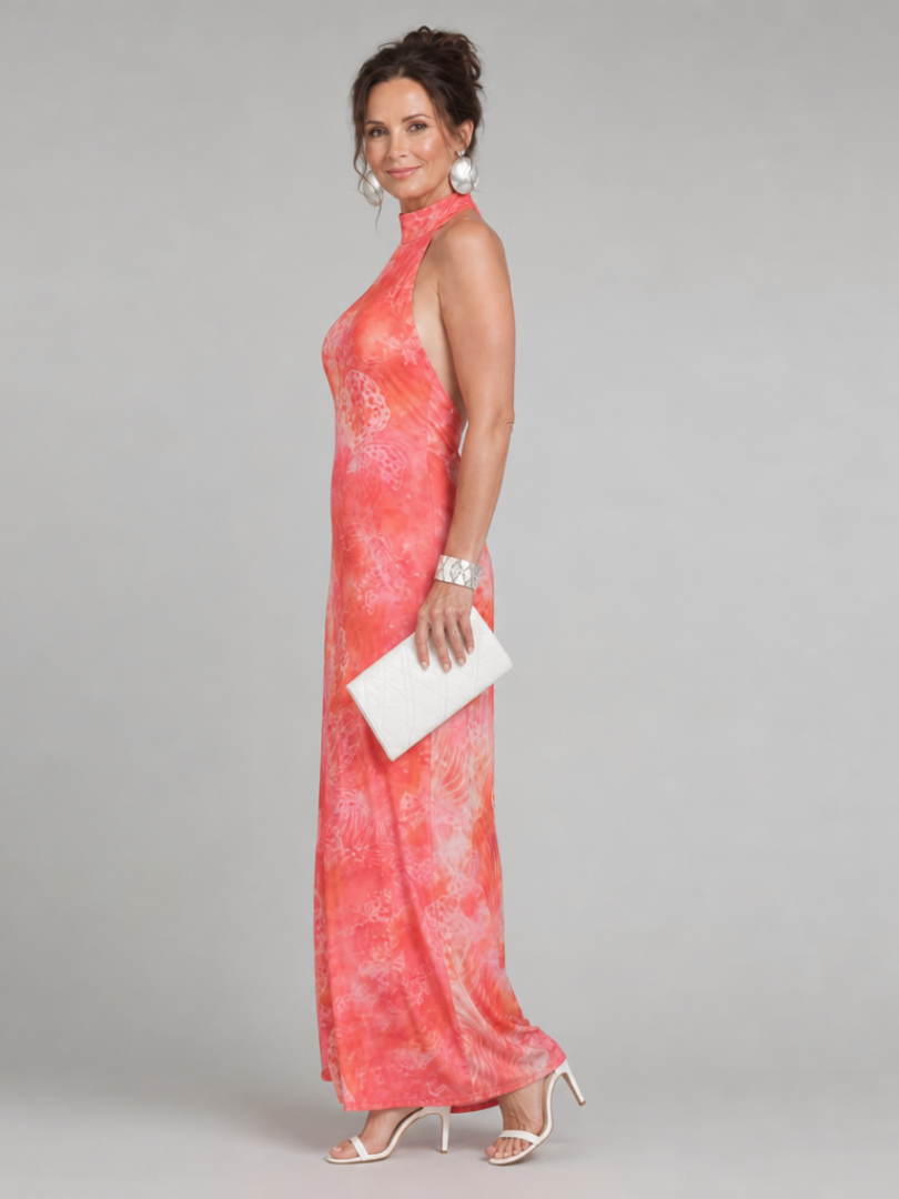 Coraline - Halternek Geprinte Maxi-jurk