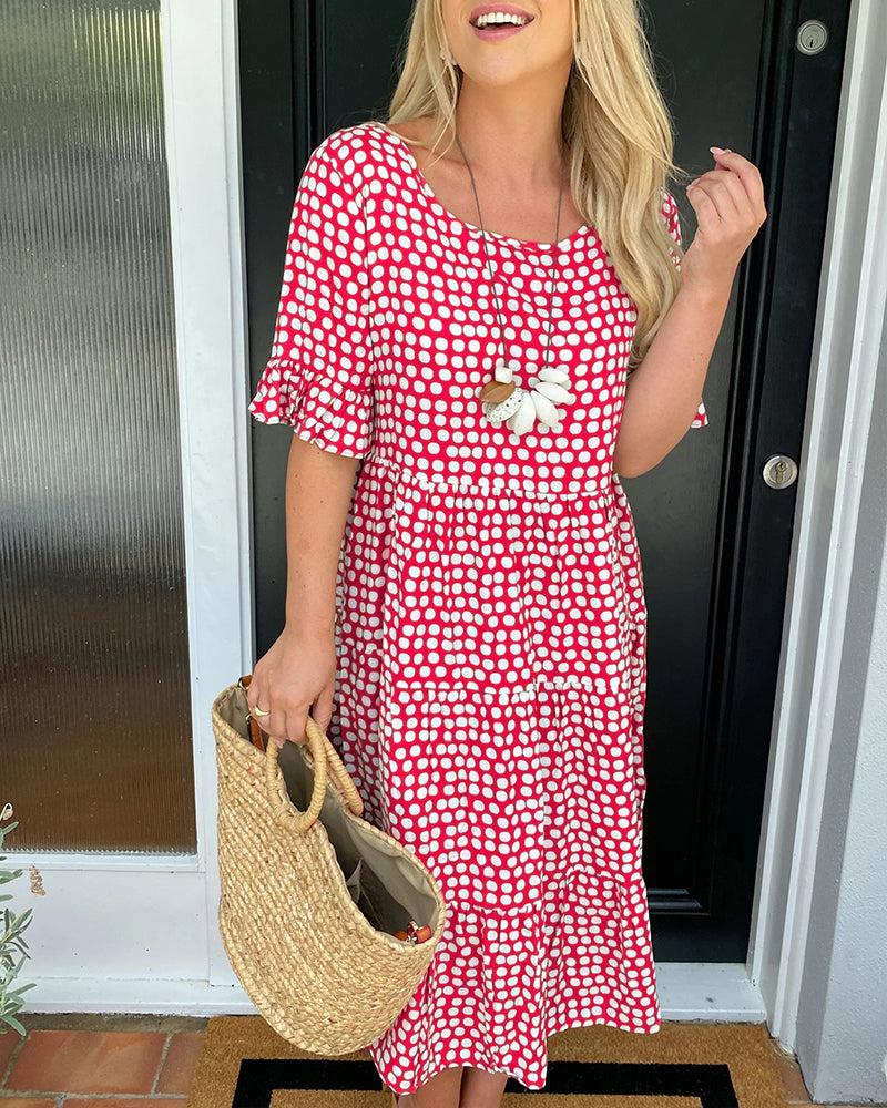 Eliza - Round neck polka dot print midi dress