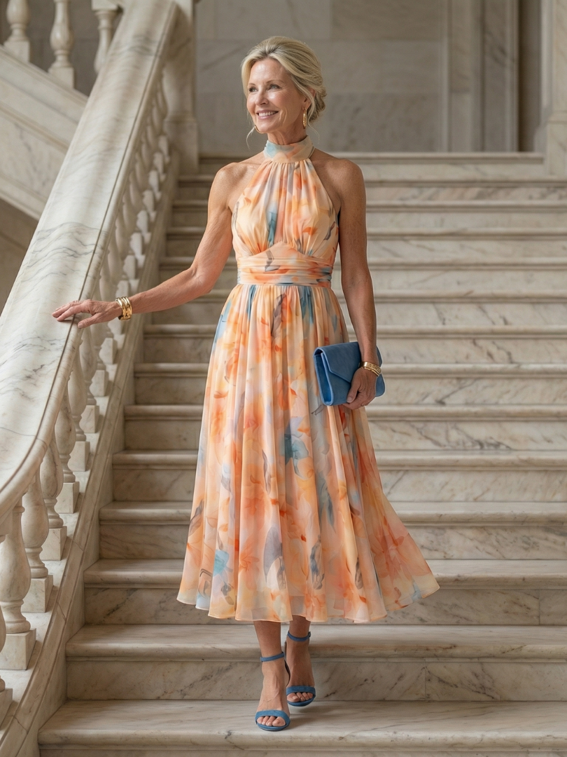 Elin - Zachte Halter Midi Jurk