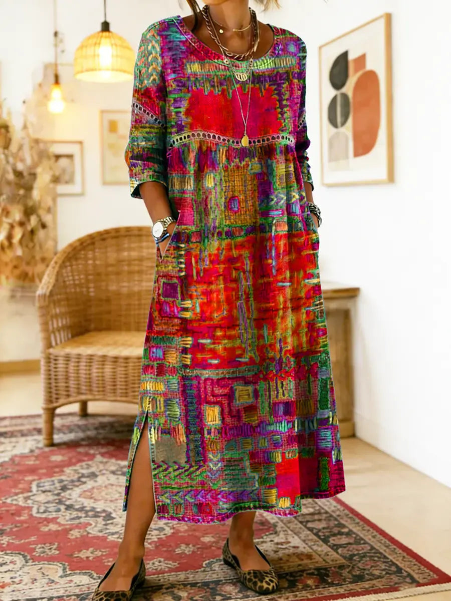 Manuela™ | Ethnic Patchwork Denim Dress