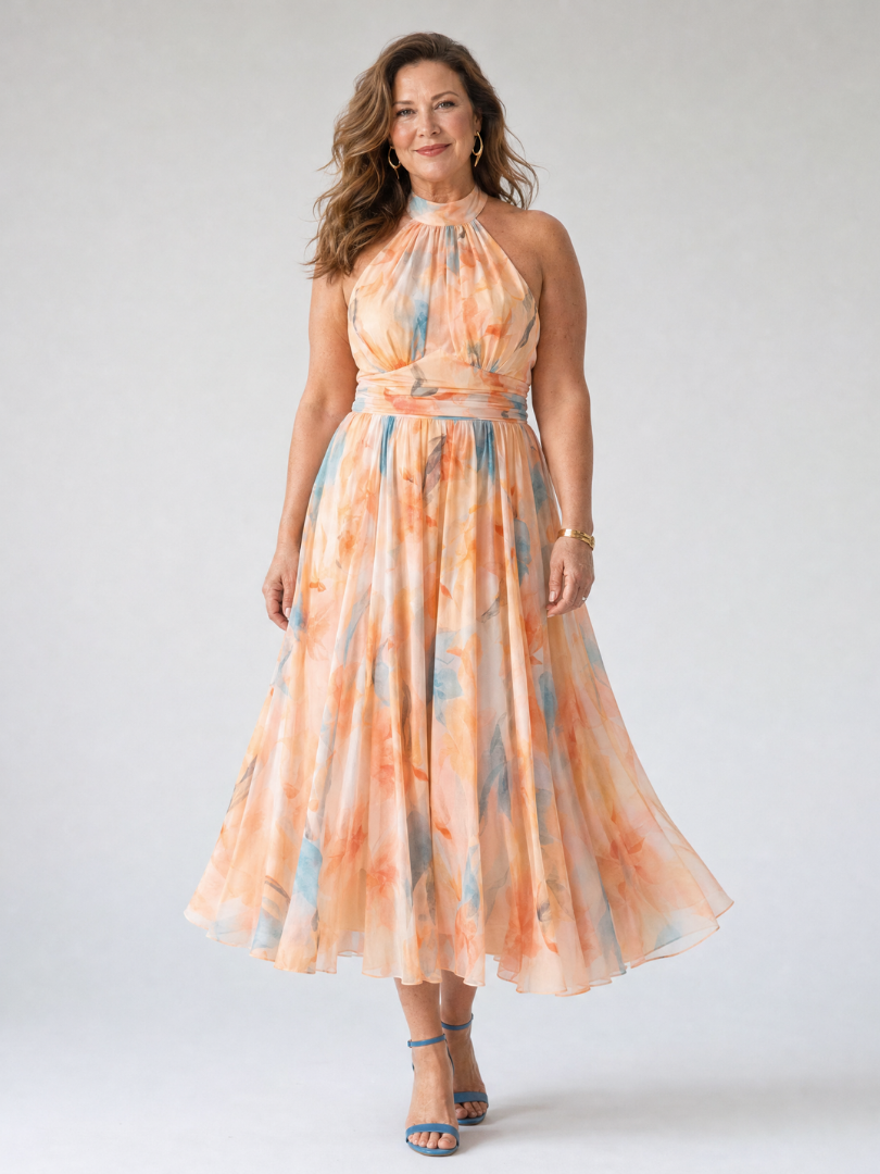 Elin - Zachte Halter Midi Jurk