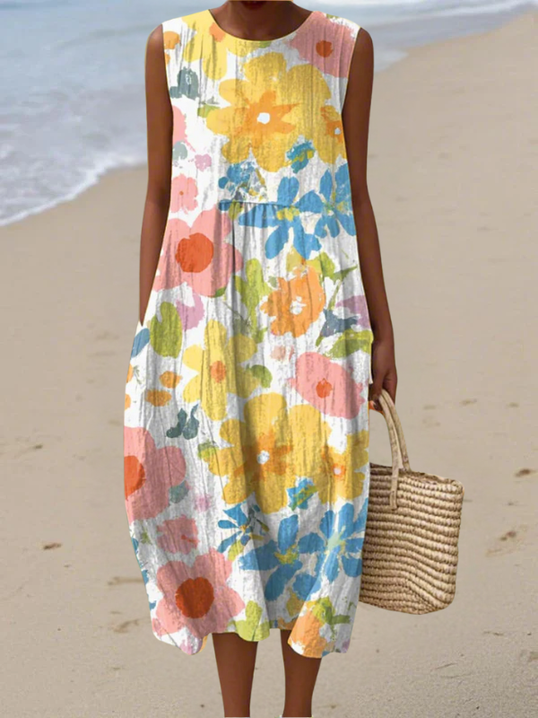 Maja | Pastel Floral Cotton Midi Dress