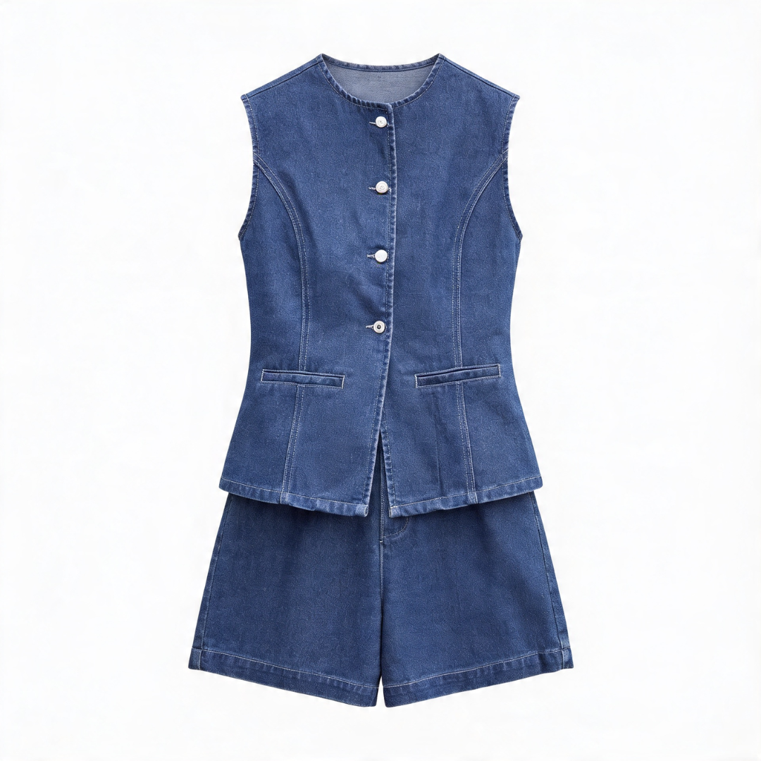 ORLY™ - Elegant Sleeveless Button Vest and Shorts Set