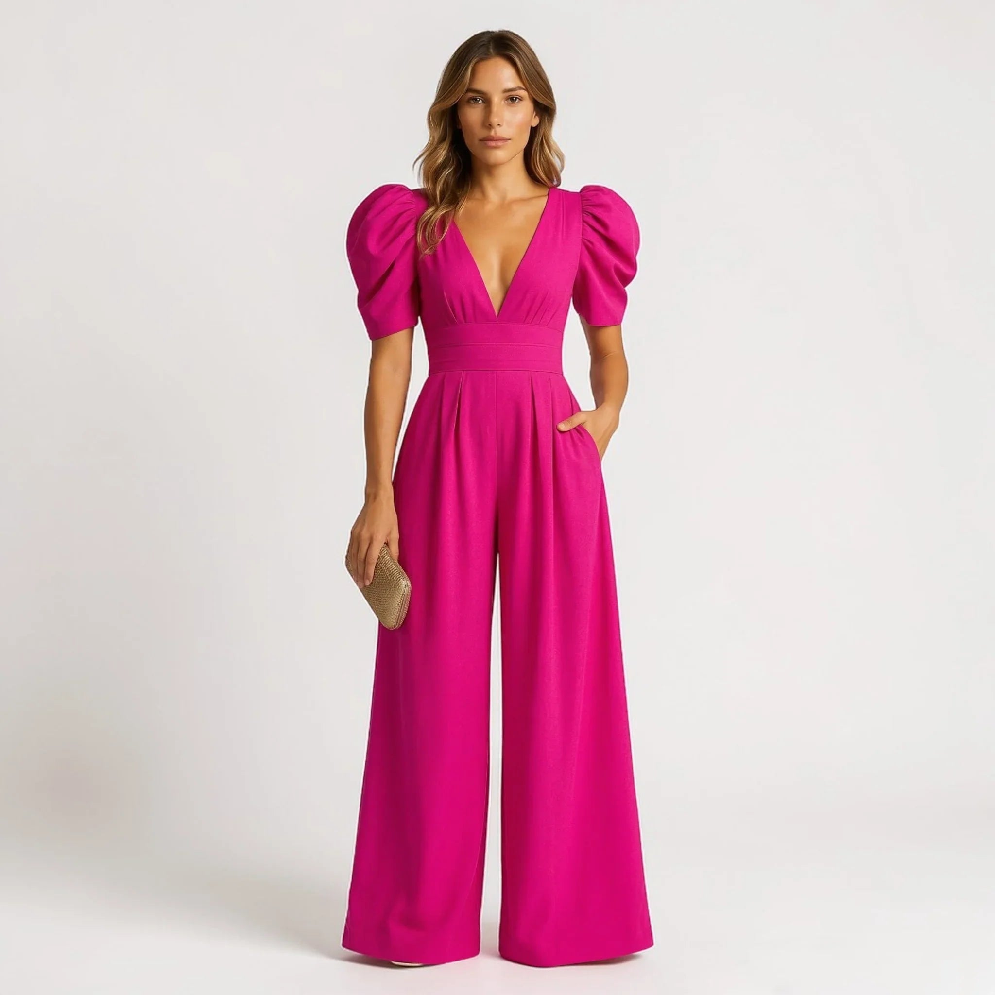 Wide Leg Jumpsuit with Puff Sleeves – Tailored Formal Jumpsuit