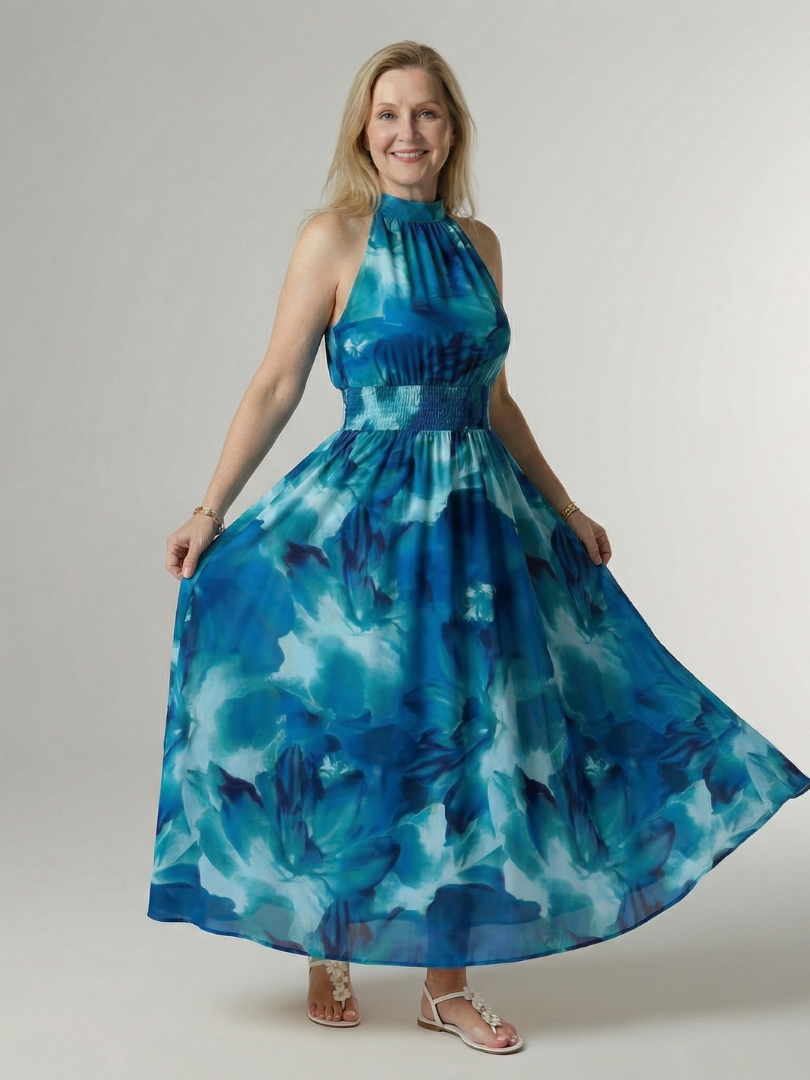 Sylin - Geraffineerde Halter Midi Jurk