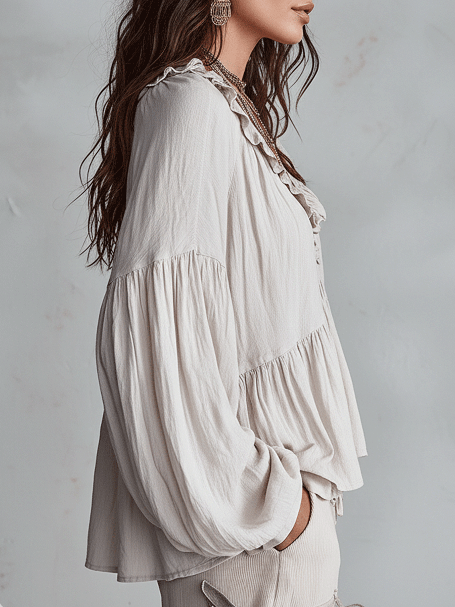 Airy - Vintage-Inspired Ruffle Soft Ruffle Bohemian Blouse