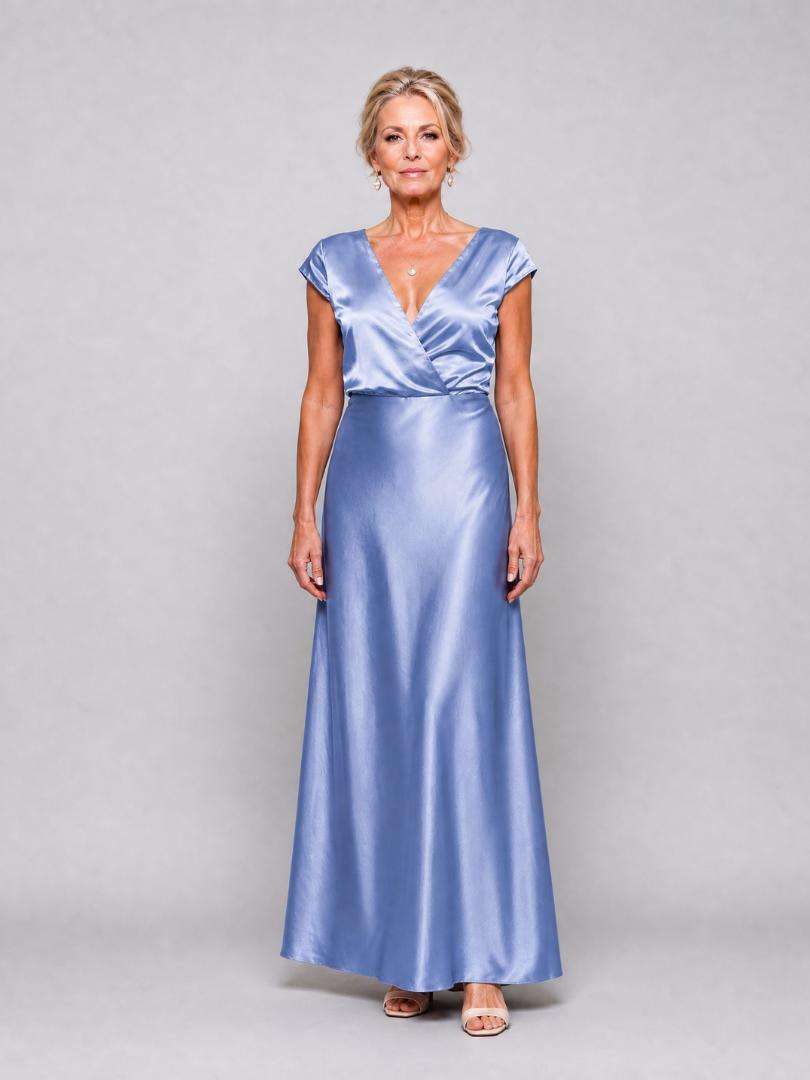 Samouse - Maxikleed met Cap Sleeves en Wikkelbodice