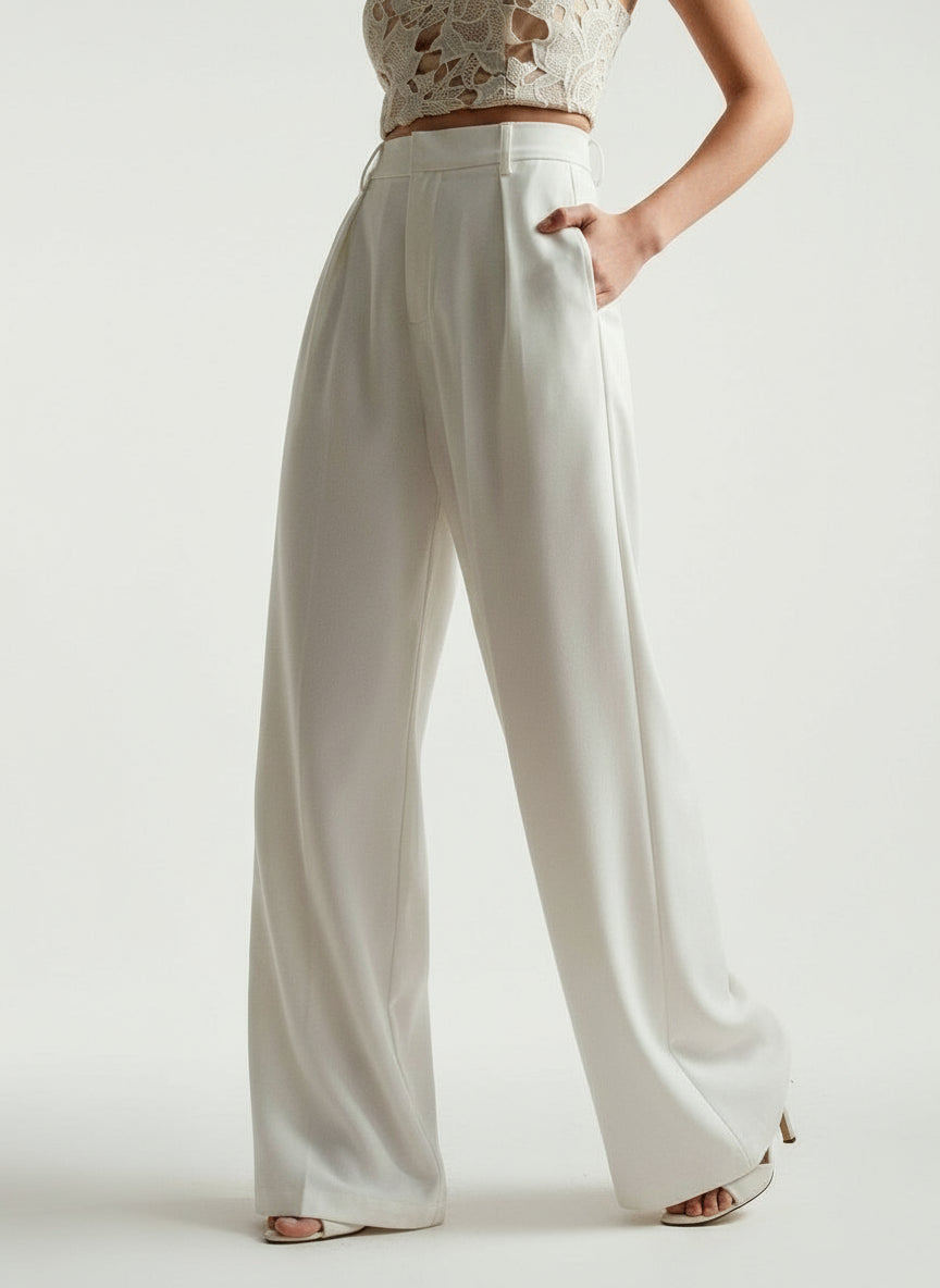 Women's Wide Leg Tailored Trousers – High Waist Smart Trousers