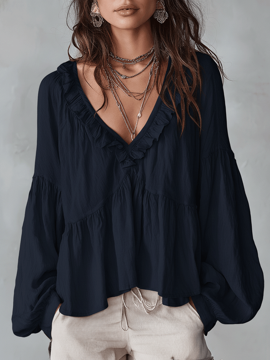 Airy - Vintage-Inspired Ruffle Soft Ruffle Bohemian Blouse