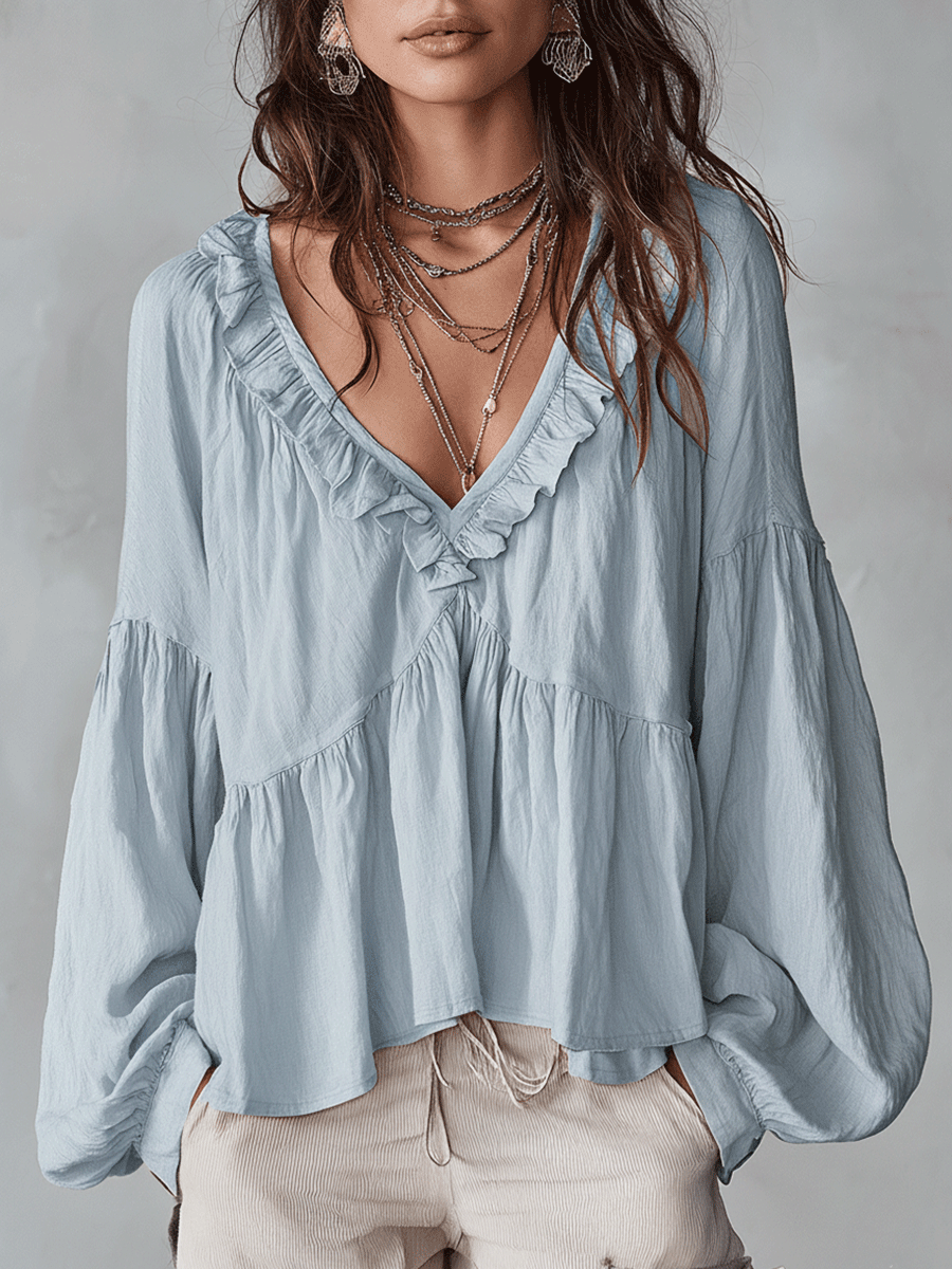 Airy - Vintage-Inspired Ruffle Soft Ruffle Bohemian Blouse