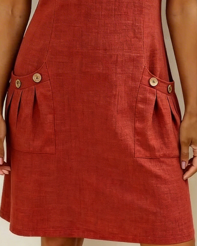Zara | Cotton Linen A-Line Dress with Zip Pocket