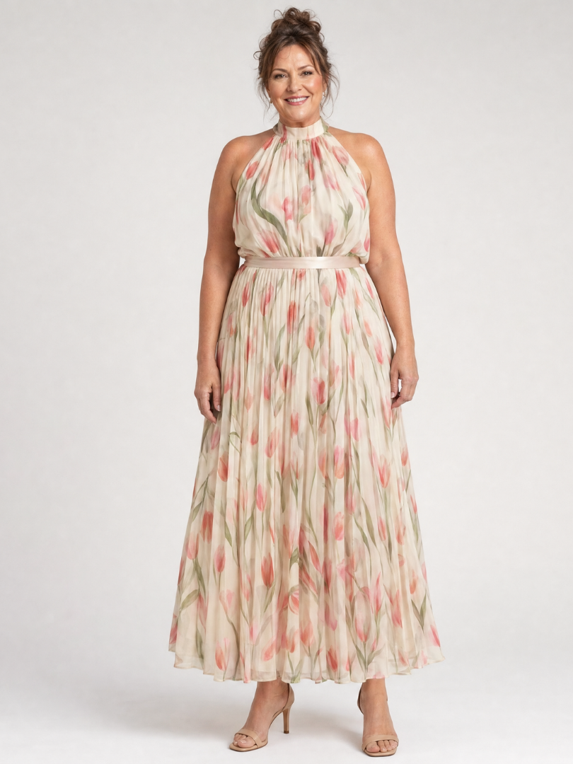 Aurelle - Halter Nech Bloemen Midi Jurk