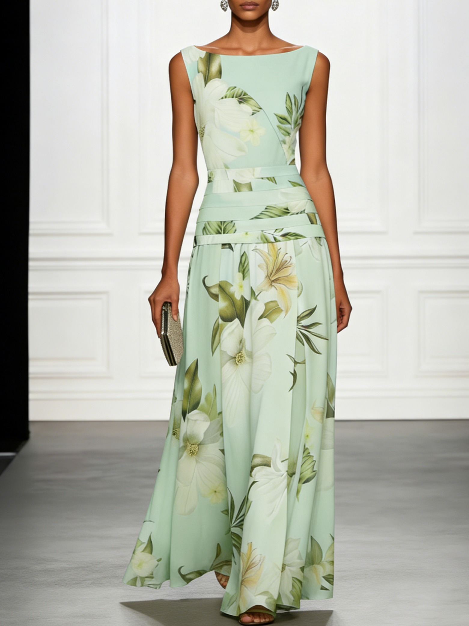 Floral Boat Neck Sleeveless Maxi Dress – Wedding Guest