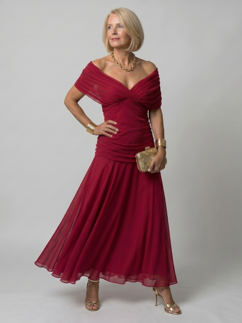 Calen - Off Shoulder Flow Midi Jurk