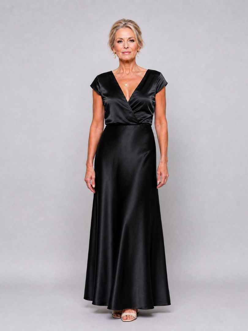 Samouse - Maxikleed met Cap Sleeves en Wikkelbodice