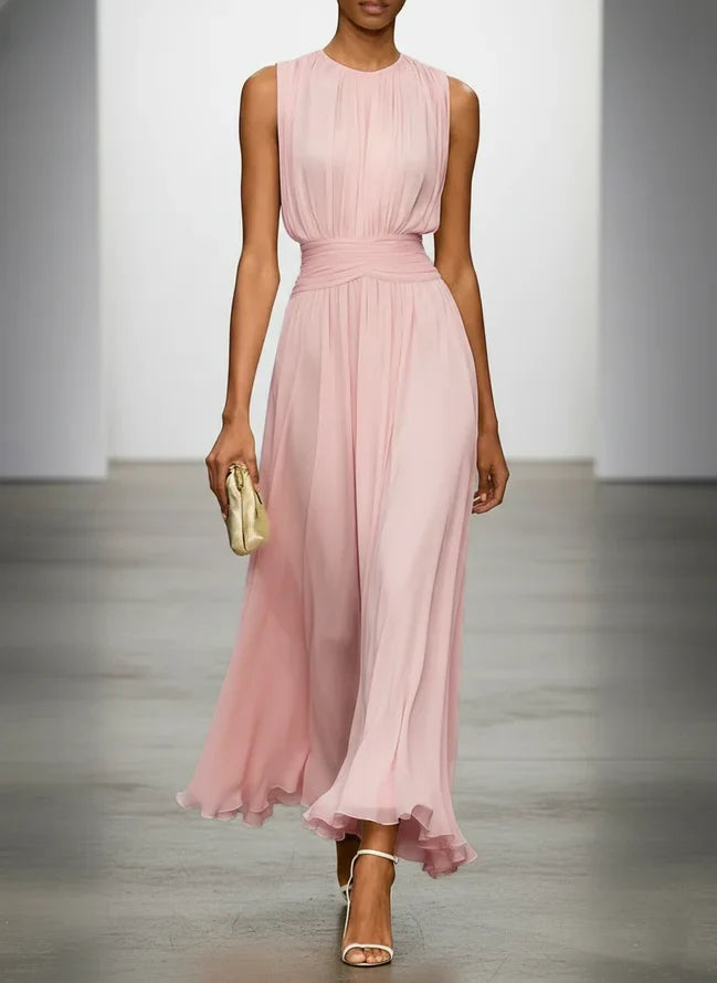 Sleeveless Ruched A-Line Maxi Dress – Wedding Guest Dress