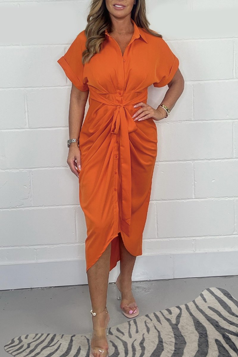 Satin Ruffle Front Wrap Shirt Dress
