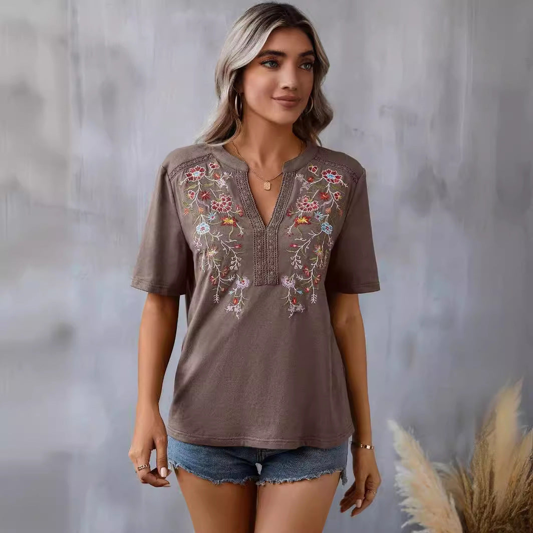 Sophia | Elegant Embroidered Half-Sleeve Top