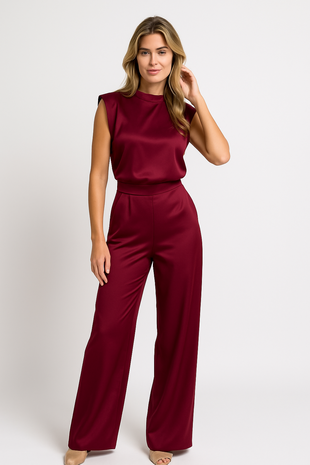 Catharina™ | Elegant Satin-Look Wide-Leg Jumpsuit with Open Back