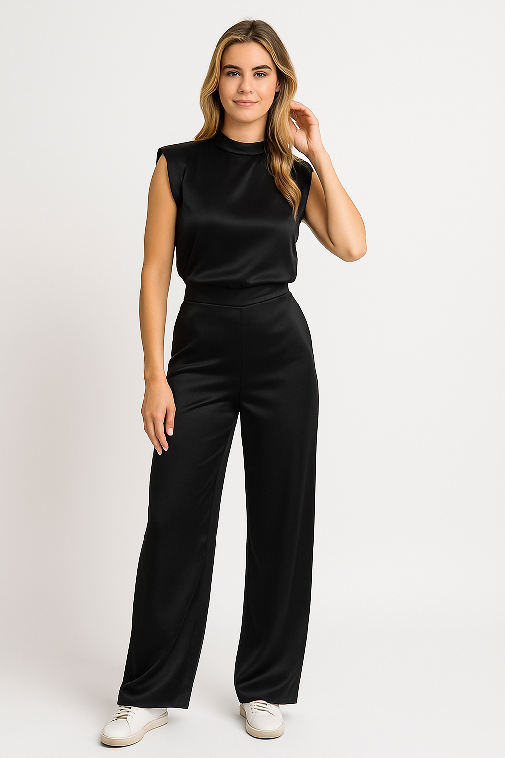 Catharina™ | Elegant Satin-Look Wide-Leg Jumpsuit with Open Back