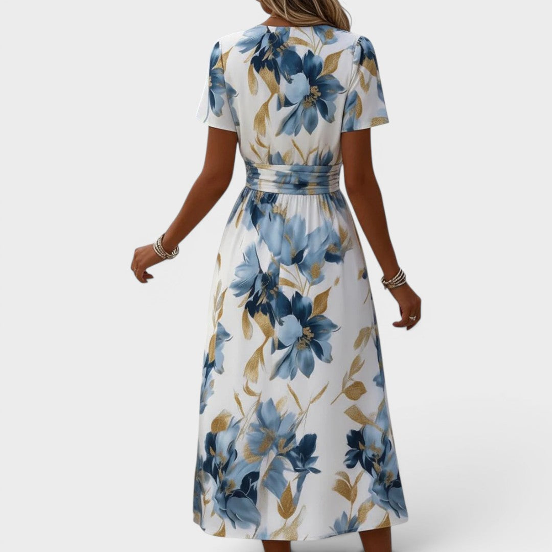 Denise - Floral Wrap Waist Midi Dress