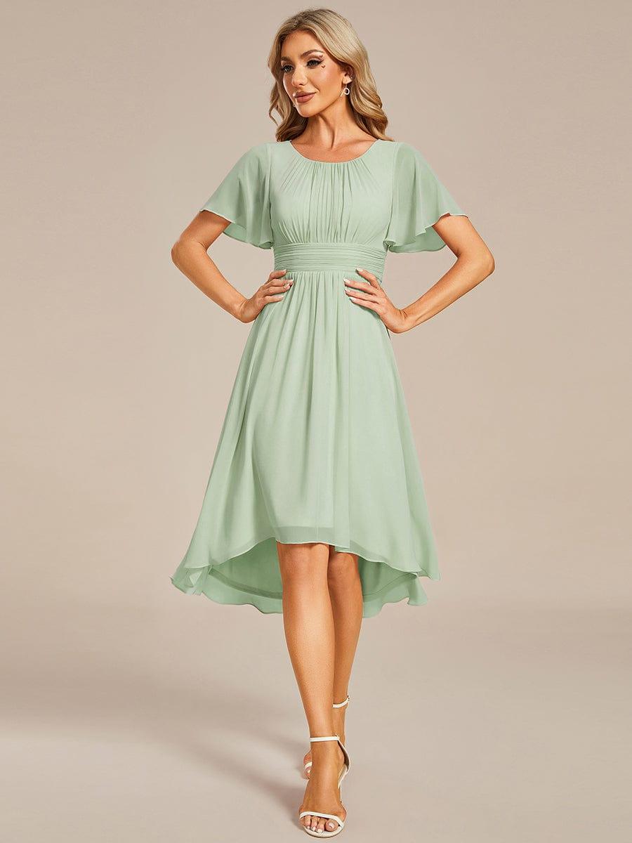 Louise | Flowy Chiffon Round Neckline A-Line Knee Length Dress