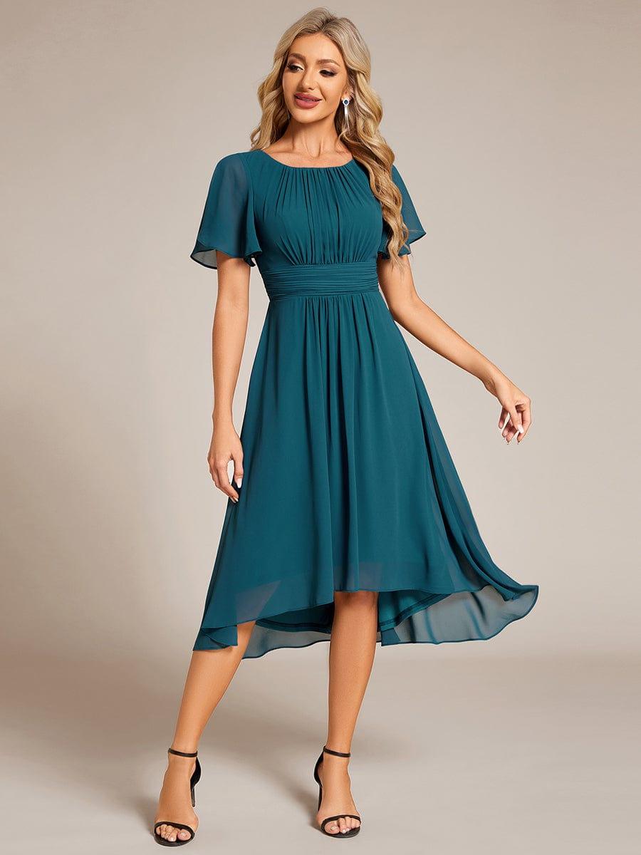 Elisa | Flowy Chiffon Round Neckline A-Line Knee Length Dress