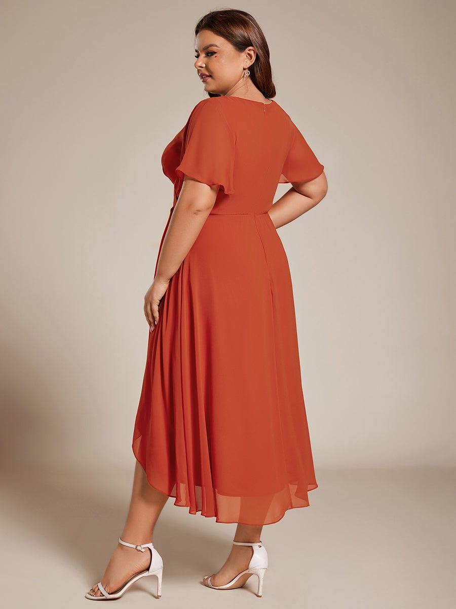 Avery - Deep V-Neck Chiffon Ruffle Sleeve Dress