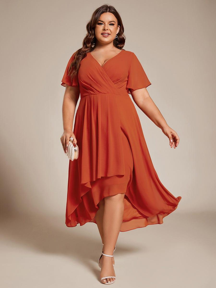 Avery - Deep V-Neck Chiffon Ruffle Sleeve Dress